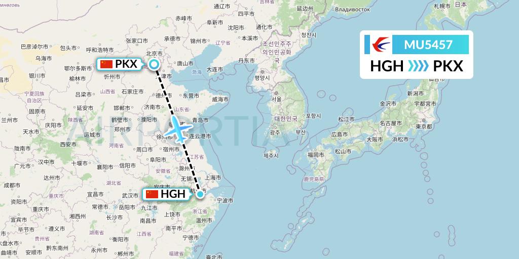MU5457 China Eastern Airlines Flight Map: Hangzhou to Beijing