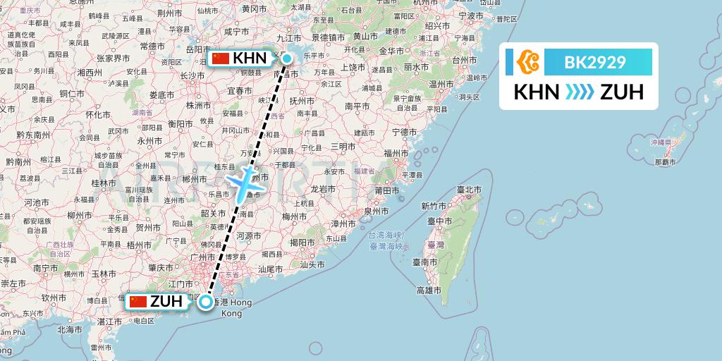 BK2929 Okay Airways Flight Map: Nanchang to Zhuhai