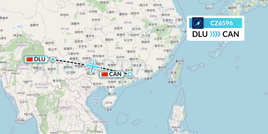CZ6596 China Southern Airlines Flight Map: Dali to Guangzhou