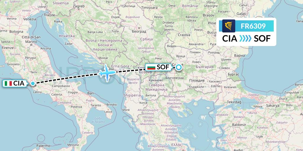 FR6309 Ryanair Flight Map: Rome to Sofia