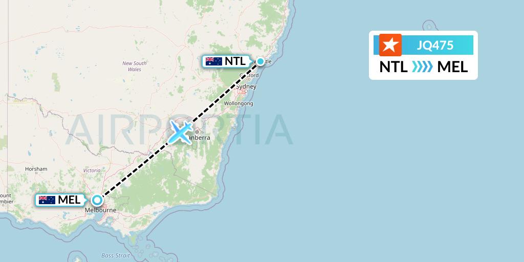JQ475 Jetstar Airways Flight Map: Newcastle to Melbourne