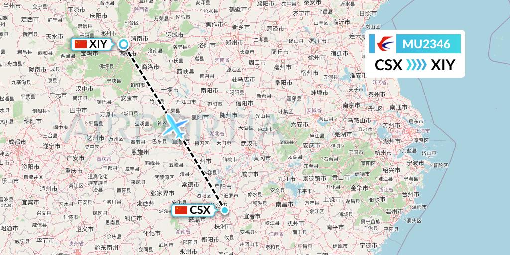 MU2346 China Eastern Airlines Flight Map: Changsha to Xi'an