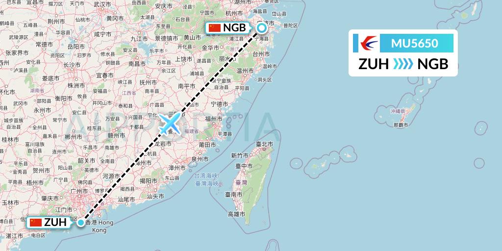 MU5650 China Eastern Airlines Flight Map: Zhuhai to Ningbo