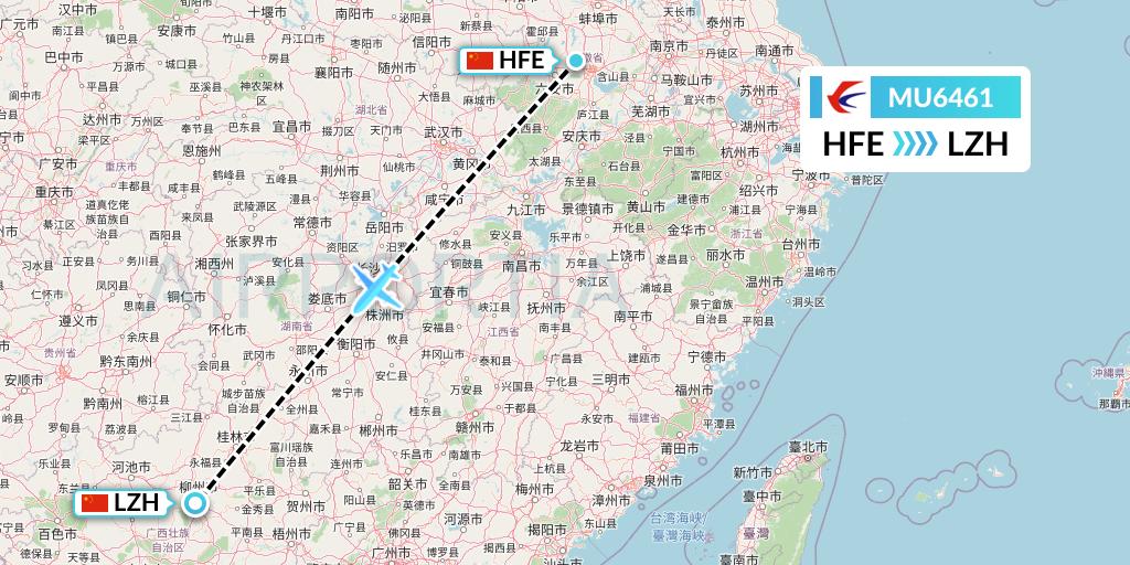 MU6461 China Eastern Airlines Flight Map: Hefei to Liuzhou
