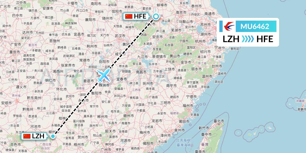 MU6462 China Eastern Airlines Flight Map: Liuzhou to Hefei