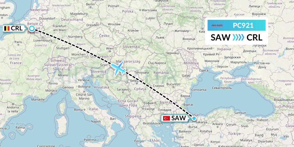 PC921 Pegasus Airlines Flight Map: Istanbul to Brussels
