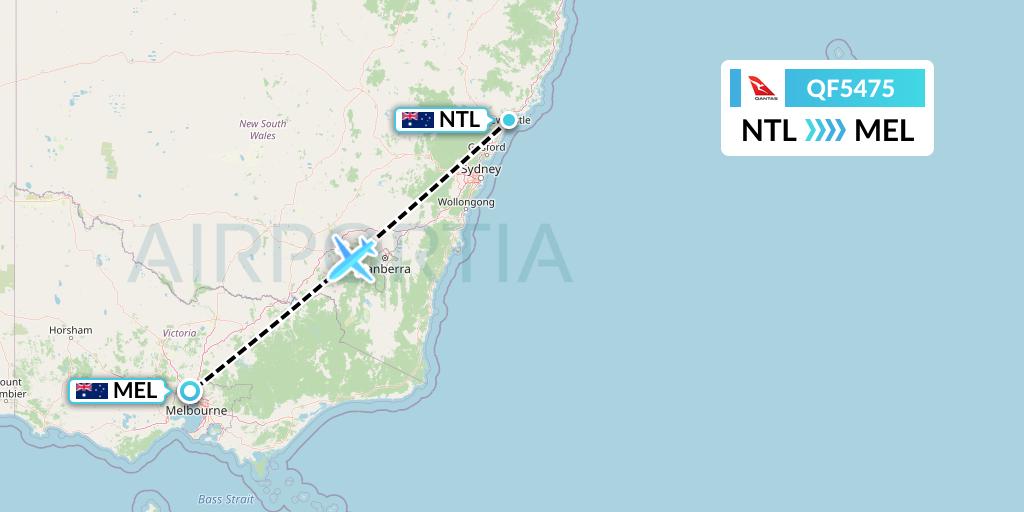 QF5475 Qantas Flight Map: Newcastle to Melbourne