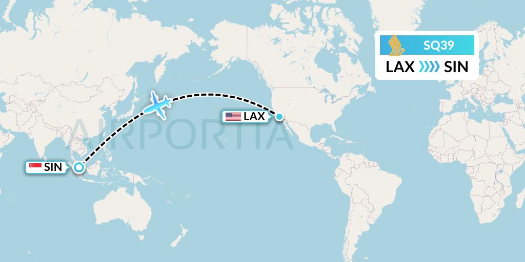 SQ39 Singapore Airlines Flight Map: Los Angeles to Singapore