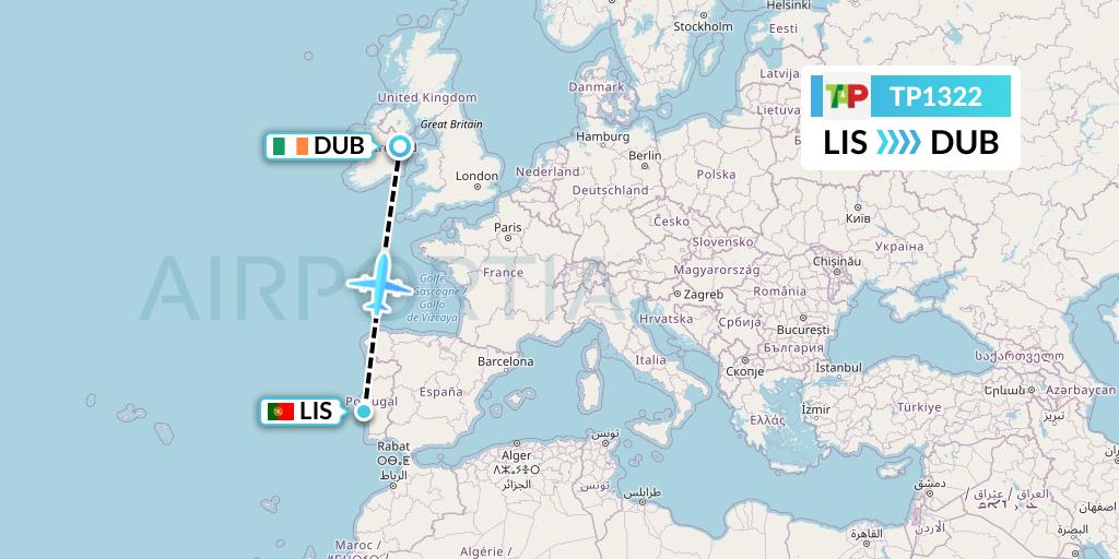 TP1322 TAP Portugal Flight Map: Lisbon to Dublin
