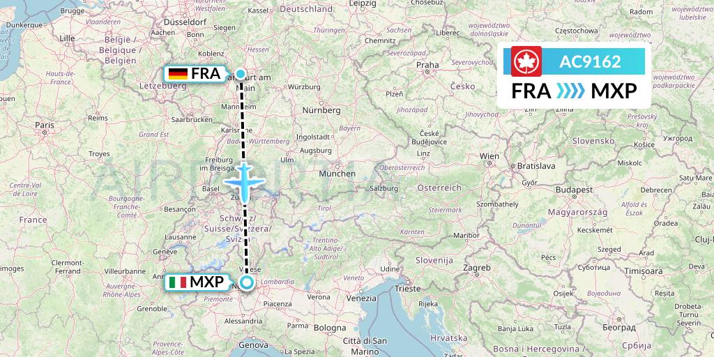 AC9162 Air Canada Flight Map: Frankfurt to Milan