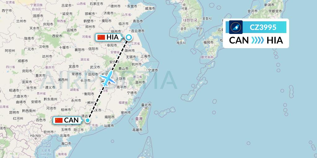 CZ3995 China Southern Airlines Flight Map: Guangzhou to Huai'an