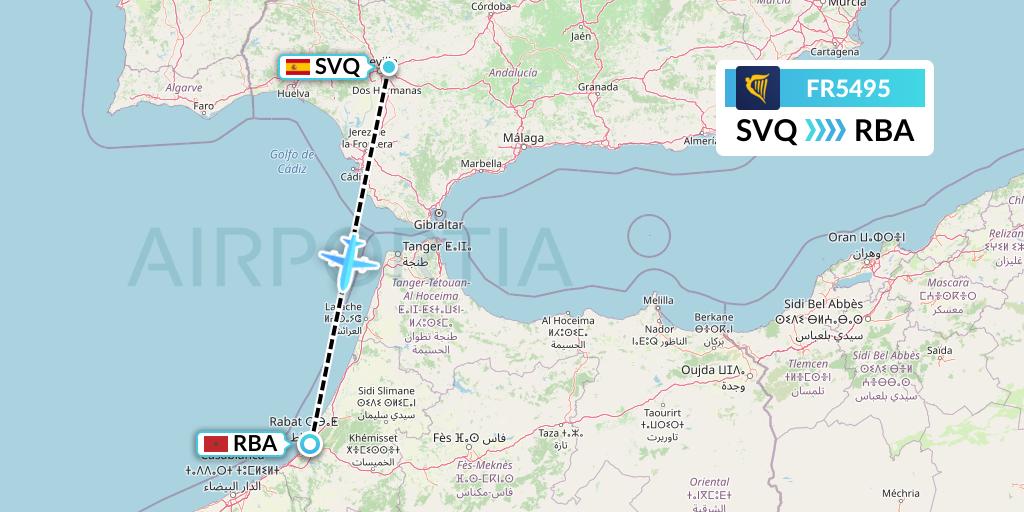 FR5495 Ryanair Flight Map: Seville to Rabat