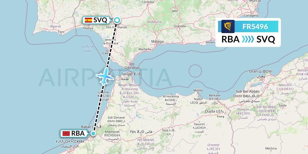 FR5496 Ryanair Flight Map: Rabat to Seville