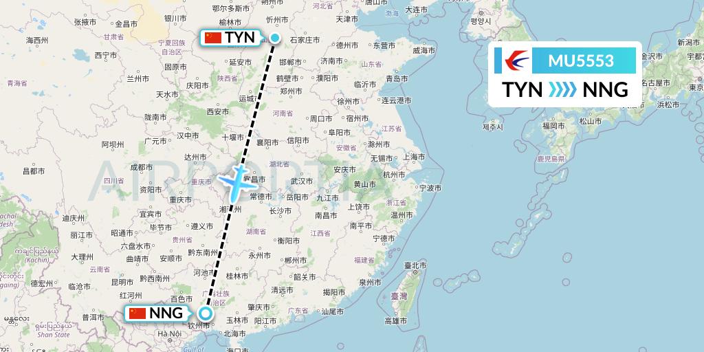 MU5553 China Eastern Airlines Flight Map: Taiyuan to Nanning