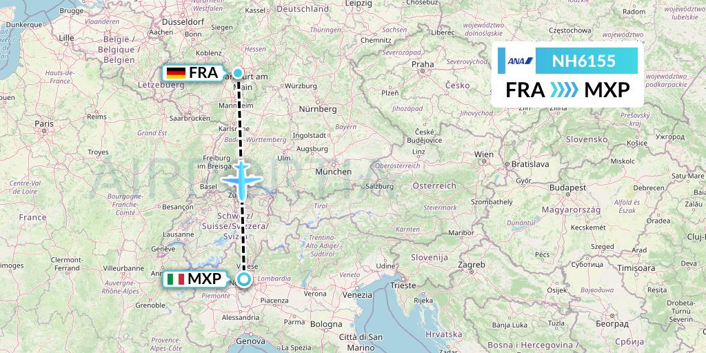 NH6155 All Nippon Airways Flight Map: Frankfurt to Milan