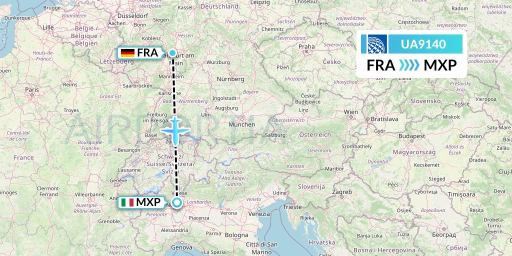 UA9140 United Airlines Flight Map: Frankfurt to Milan