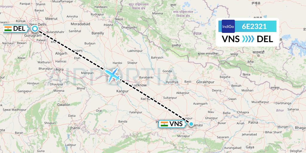 6E2321 IndiGo Airlines Flight Map: Varanasi to Delhi