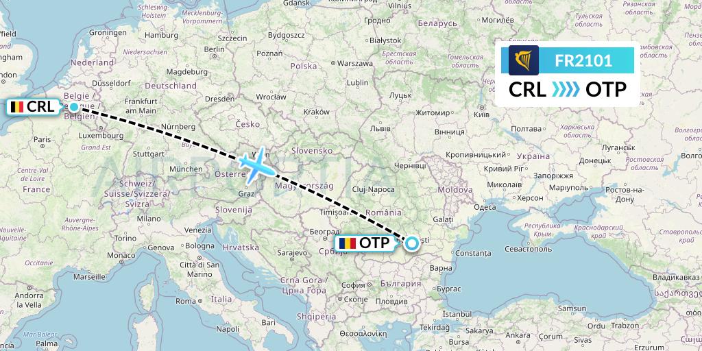 FR2101 Ryanair Flight Map: Brussels to Bucharest