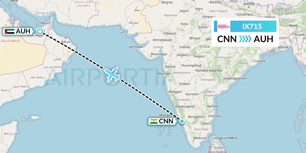 IX715 Air India Express Flight Map: Mattannur to Abu Dhabi
