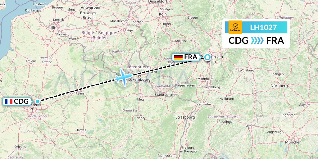 LH1027 Lufthansa Flight Map: Paris to Frankfurt