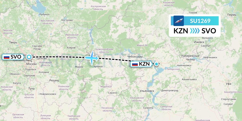 SU1269 Aeroflot Flight Map: Kazan to Moscow