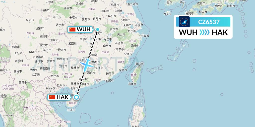CZ6537 China Southern Airlines Flight Map: Wuhan to Haikou