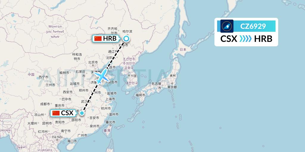 CZ6929 China Southern Airlines Flight Map: Changsha to Harbin