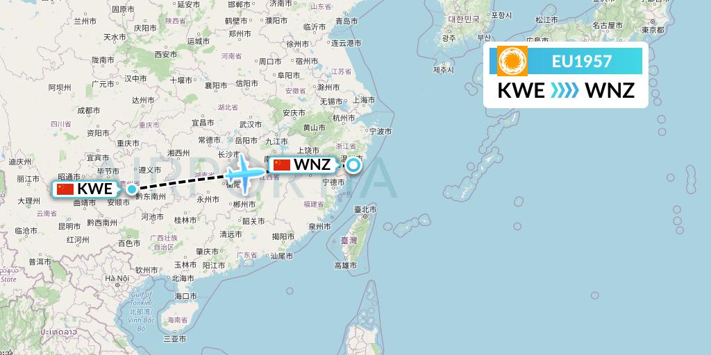 EU1957 Chengdu Airlines Flight Map: Guiyang to Wenzhou