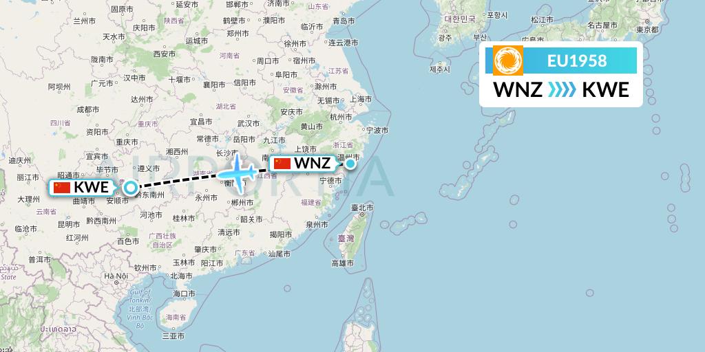 EU1958 Chengdu Airlines Flight Map: Wenzhou to Guiyang