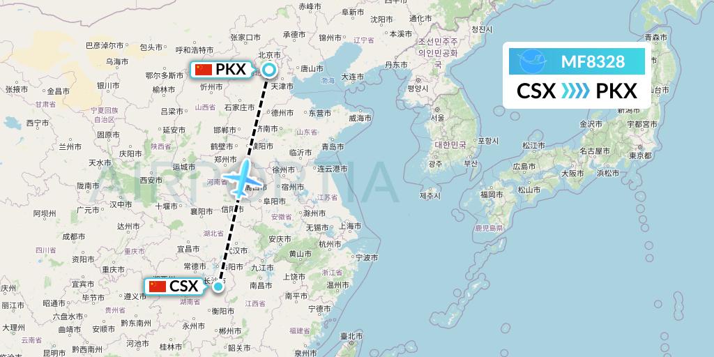 MF8328 Xiamen Airlines Flight Map: Changsha to Beijing