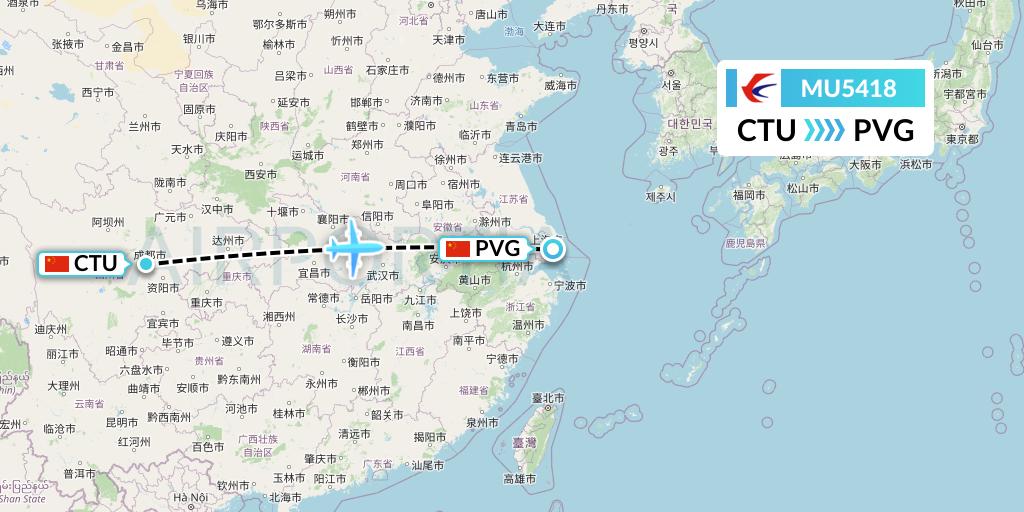 MU5418 China Eastern Airlines Flight Map: Chengdu to Shanghai