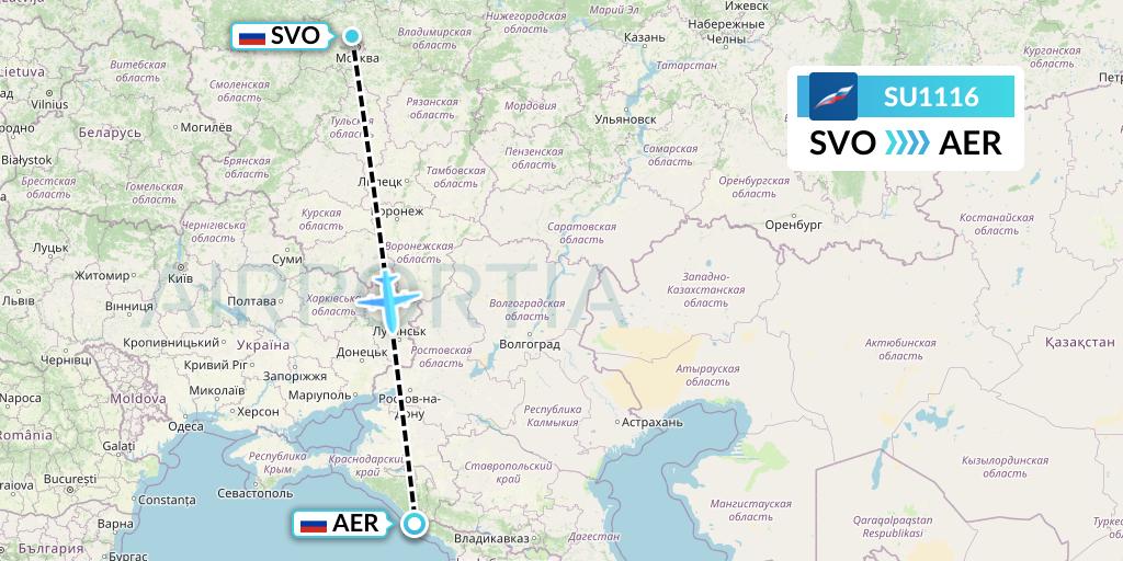 SU1116 Aeroflot Flight Map: Moscow to Sochi