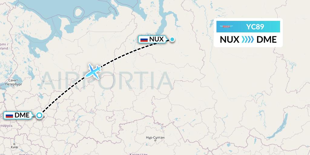 YC89 Yamal Airlines Flight Map: Novy Urengoy to Moscow