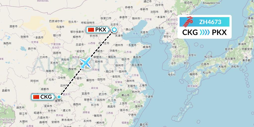 ZH4673 Shenzhen Airlines Flight Map: Chongqing to Beijing