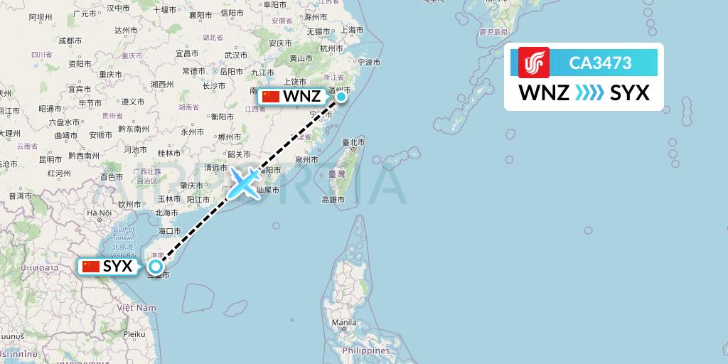 CA3473 Air China Flight Map: Wenzhou to Sanya