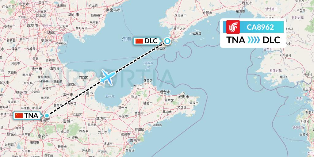 CA8962 Air China Flight Map: Jinan to Dalian
