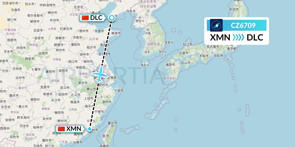 CZ6709 China Southern Airlines Flight Map: Xiamen to Dalian