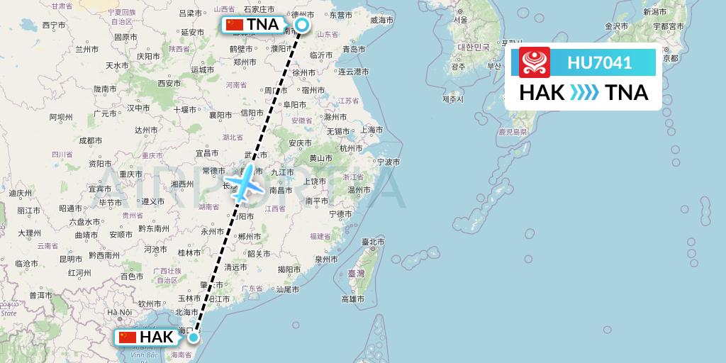 HU7041 Hainan Airlines Flight Map: Haikou to Jinan