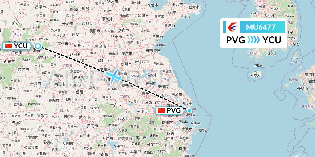 MU6477 China Eastern Airlines Flight Map: Shanghai to Yuncheng