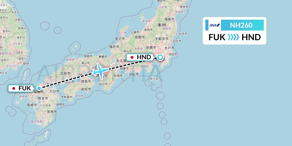 NH260 All Nippon Airways Flight Map: Fukuoka to Tokyo