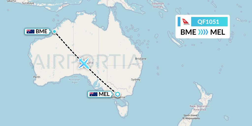 QF1051 Qantas Flight Map: Broome to Melbourne