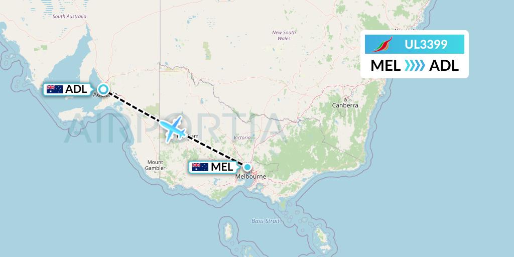 UL3399 SriLankan Airlines Flight Map: Melbourne to Adelaide