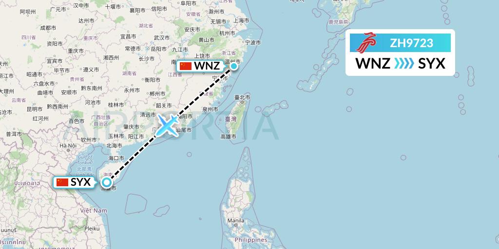 ZH9723 Shenzhen Airlines Flight Map: Wenzhou to Sanya