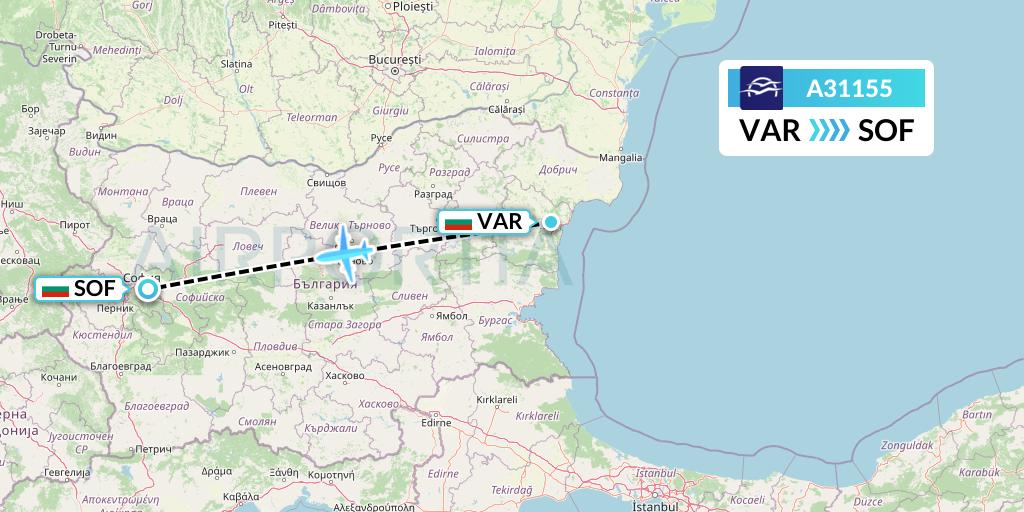 A31155 Aegean Airlines Flight Map: Varna to Sofia