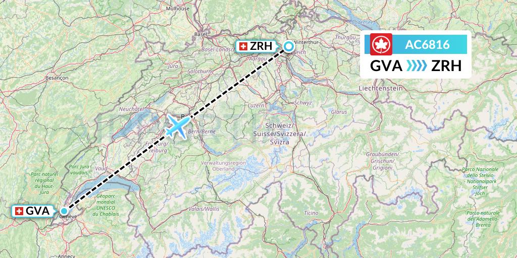 AC6816 Air Canada Flight Map: Geneva to Zurich