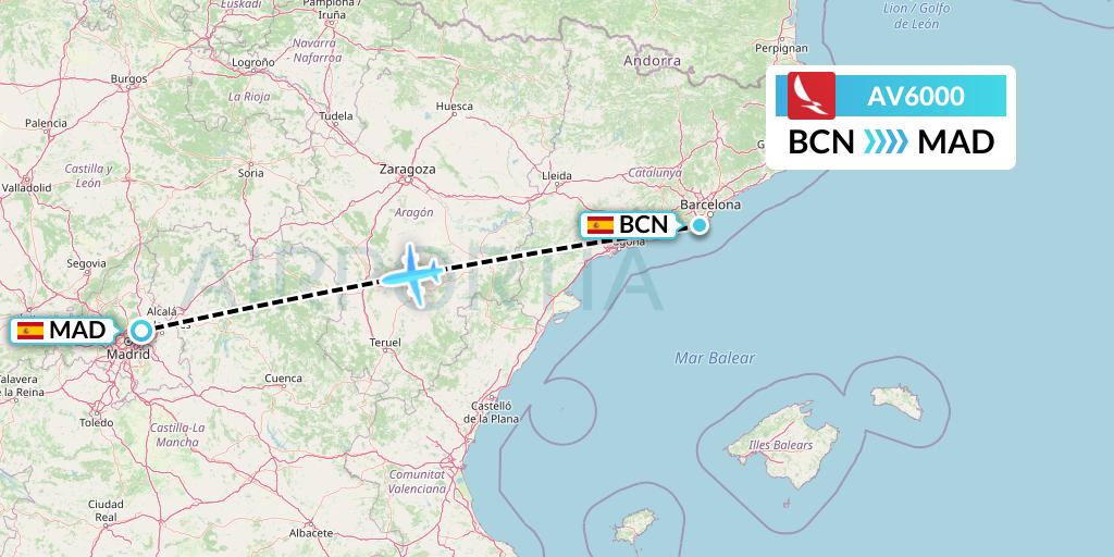 AV6000 Avianca Flight Map: Barcelona to Madrid