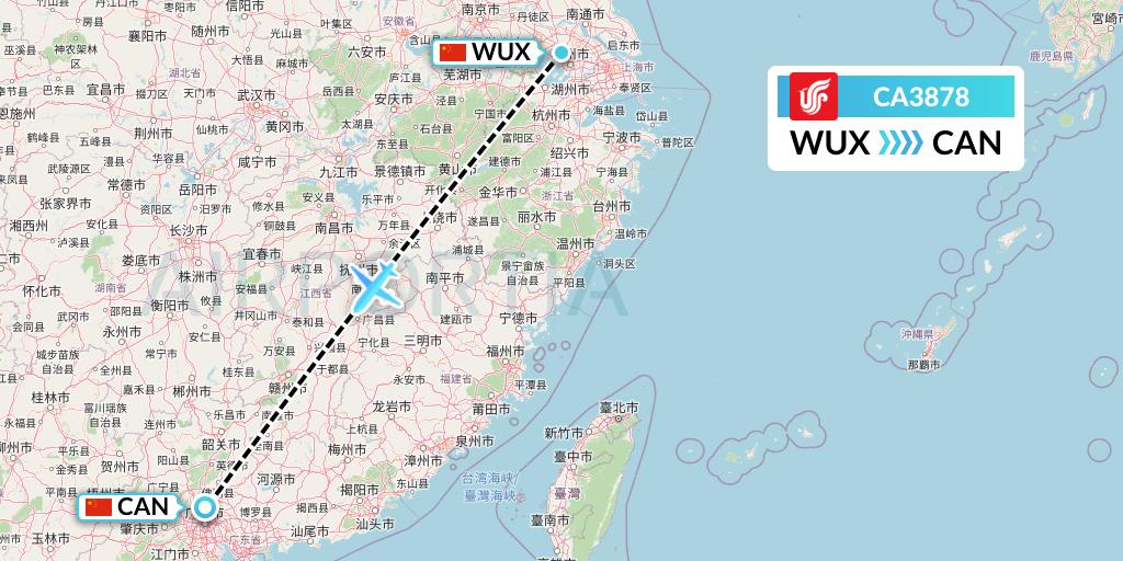 CA3878 Air China Flight Map: Wuxi to Guangzhou