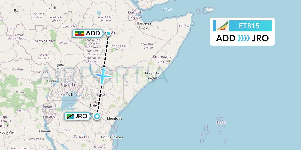 ET815 Ethiopian Airlines Flight Map: Addis Ababa to Kilimanjaro