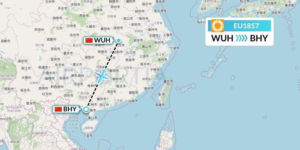 EU1857 Chengdu Airlines Flight Map: Wuhan to Beihai