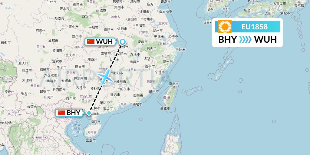EU1858 Chengdu Airlines Flight Map: Beihai to Wuhan